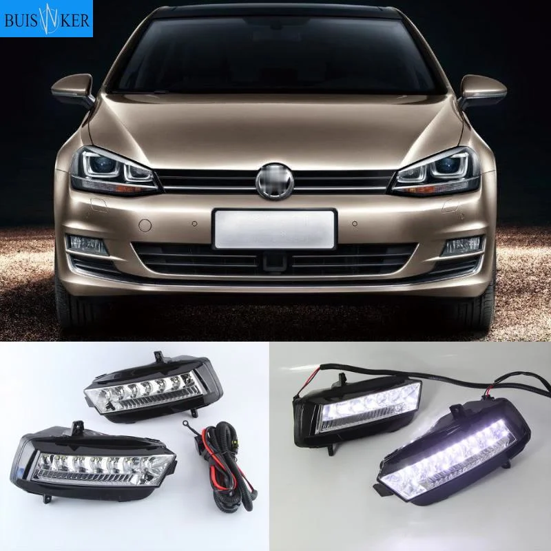 

1 комплект Светодиодный дневной светильник автомобильные аксессуары 12V DRL Противотуманные фары Крышка для VW Volkswagen Golf 7 2013 2014 2015 2016