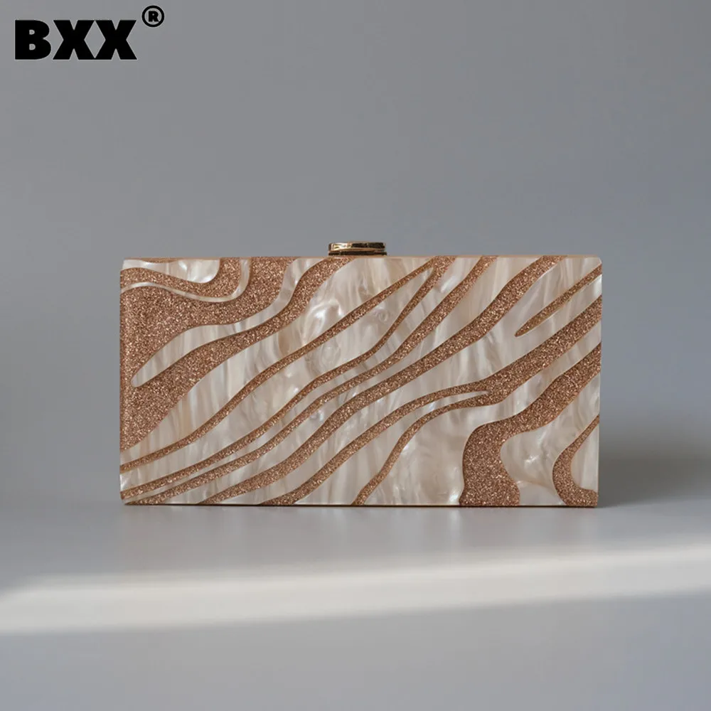 

[BXX] Woman New Brand Golden Sequined Stripes Acrylic Bag For Ladies All-match Clutches Evening Bags Fashion Tide 2021 GF0618