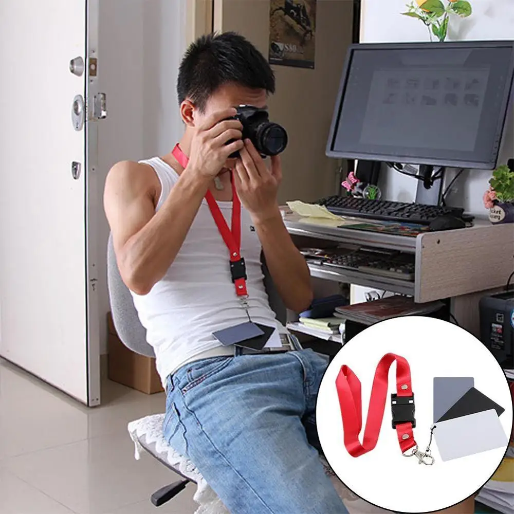 

Portable Digital Color Balance Black Grey White Card Scratchproof For Photography with Waterproof Rope Studio R7D7