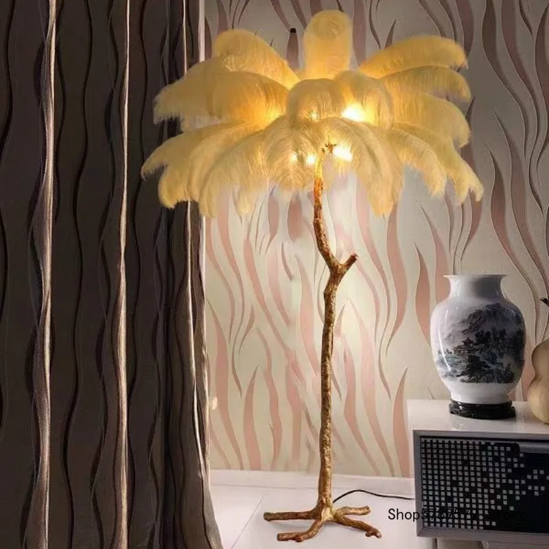 Northern Europe Flamingo Feather Floor Living Room Art Lighting Ins Romantic Bedroom Lamp Maiden Gold Resin | Лампы и освещение