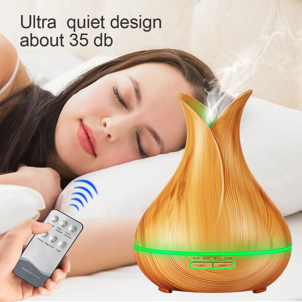 

400ml Ultrasonic Air Humidifier Aroma Essential Oil Diffuser with Wood Grain 7 Color Changing LED Lights for Office Home
