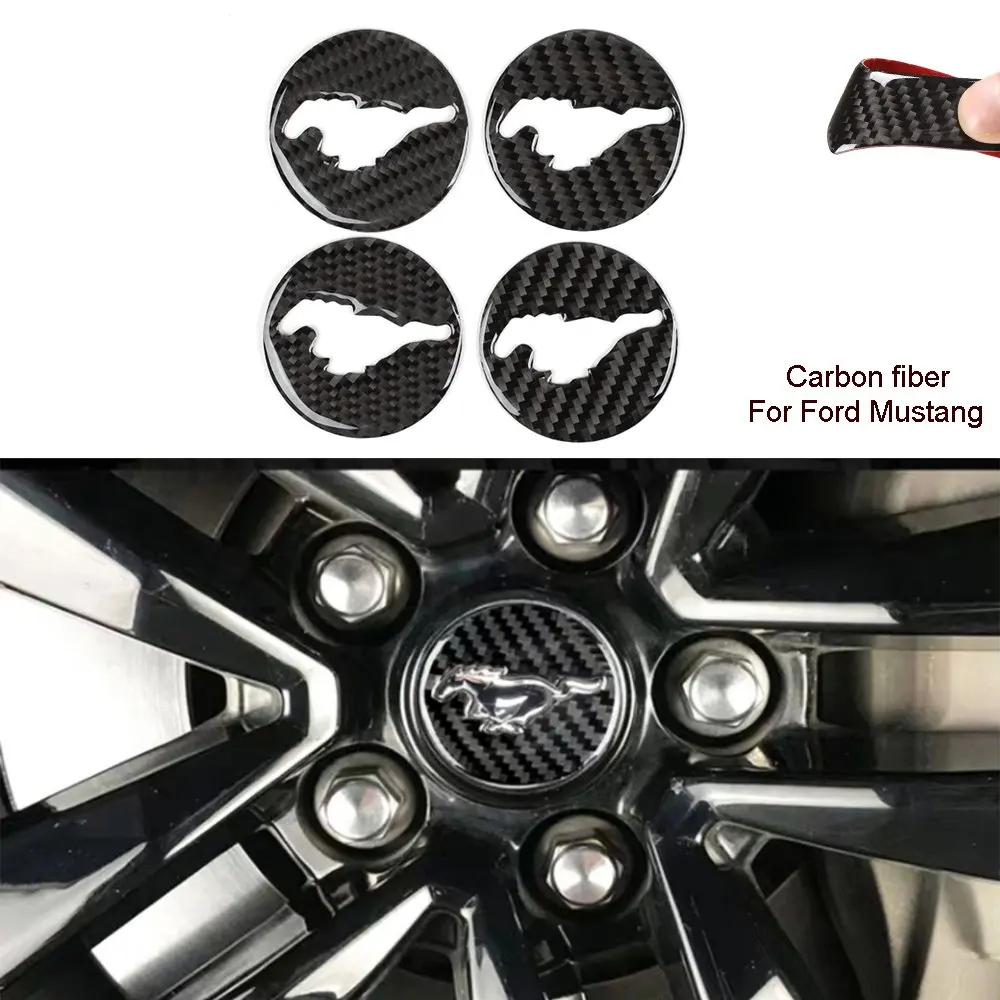 

4*Carbon fiber Wheel Center Hub Caps Sticker Cover Trim For Ford Mustang 2015-19