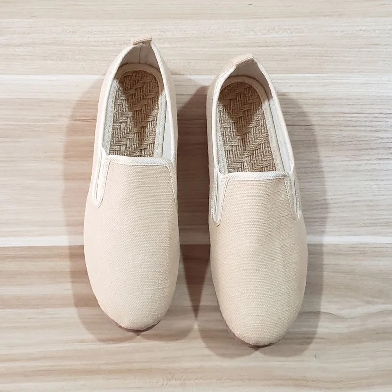 Men Handmade Linen Loafers Office Espadrilles Unisex Comfortable Slip on Flats Blue Khaki Zapatillas Sapatos Casual Hemp Shoes