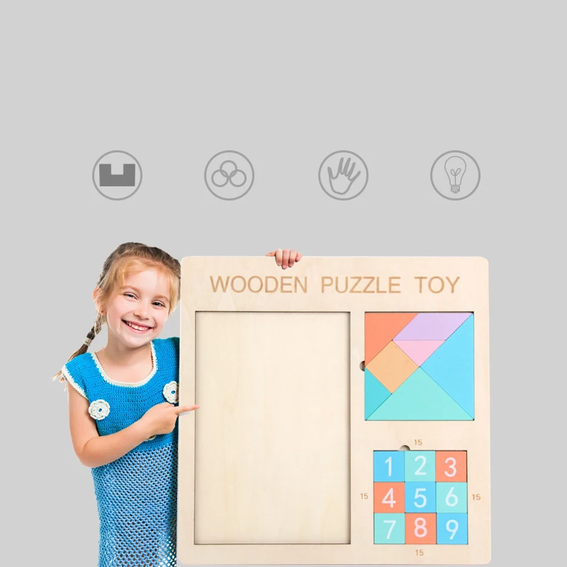 3 в 1 3D деревянные головоломки доска Игрушки Tangram T letter тетрис Sudoku Монтессори