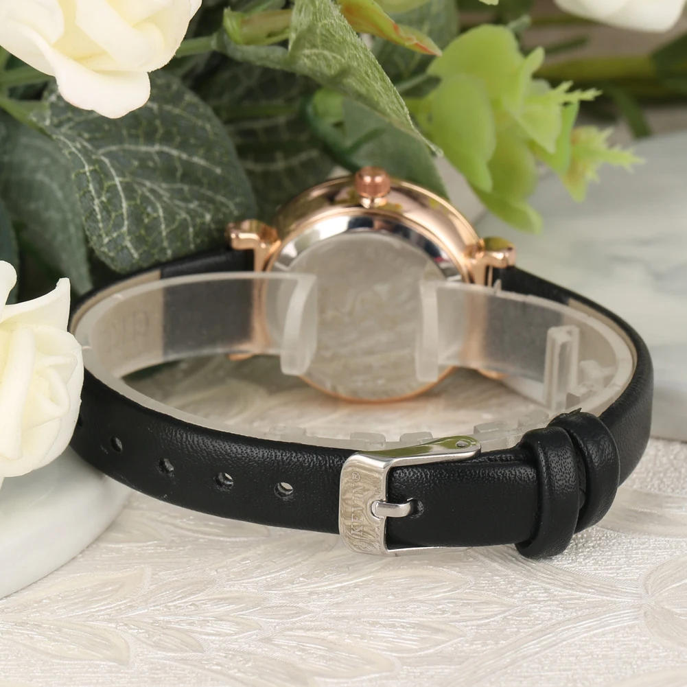 Шикарные кварцевые часы для женщин Модный чехол из розового золота лаконичный