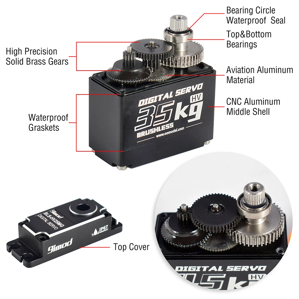 9imod Servo resistente al agua BLS-HV35MG 35KG engranaje de Metal HV Servo Digital sin escobillas para RC coche barco Robot DIY-1