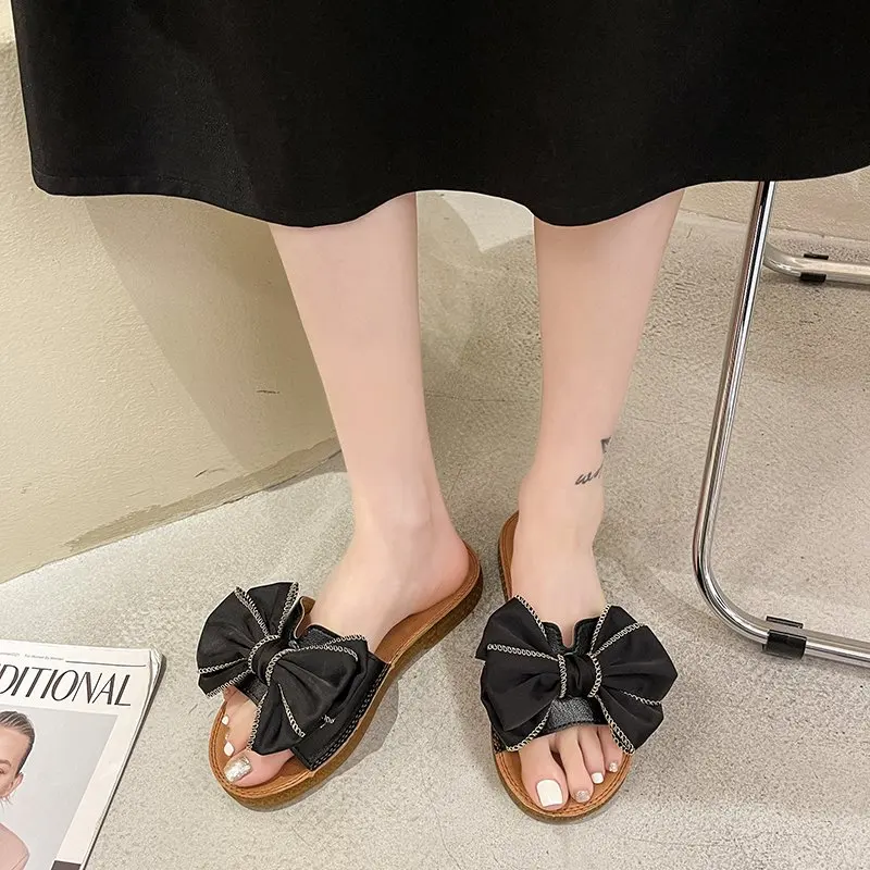 

Fashion Women's Slippers 2021 Casual All-match Simple Bow Decoration Sweet Small Fresh Flat Women's Slippers