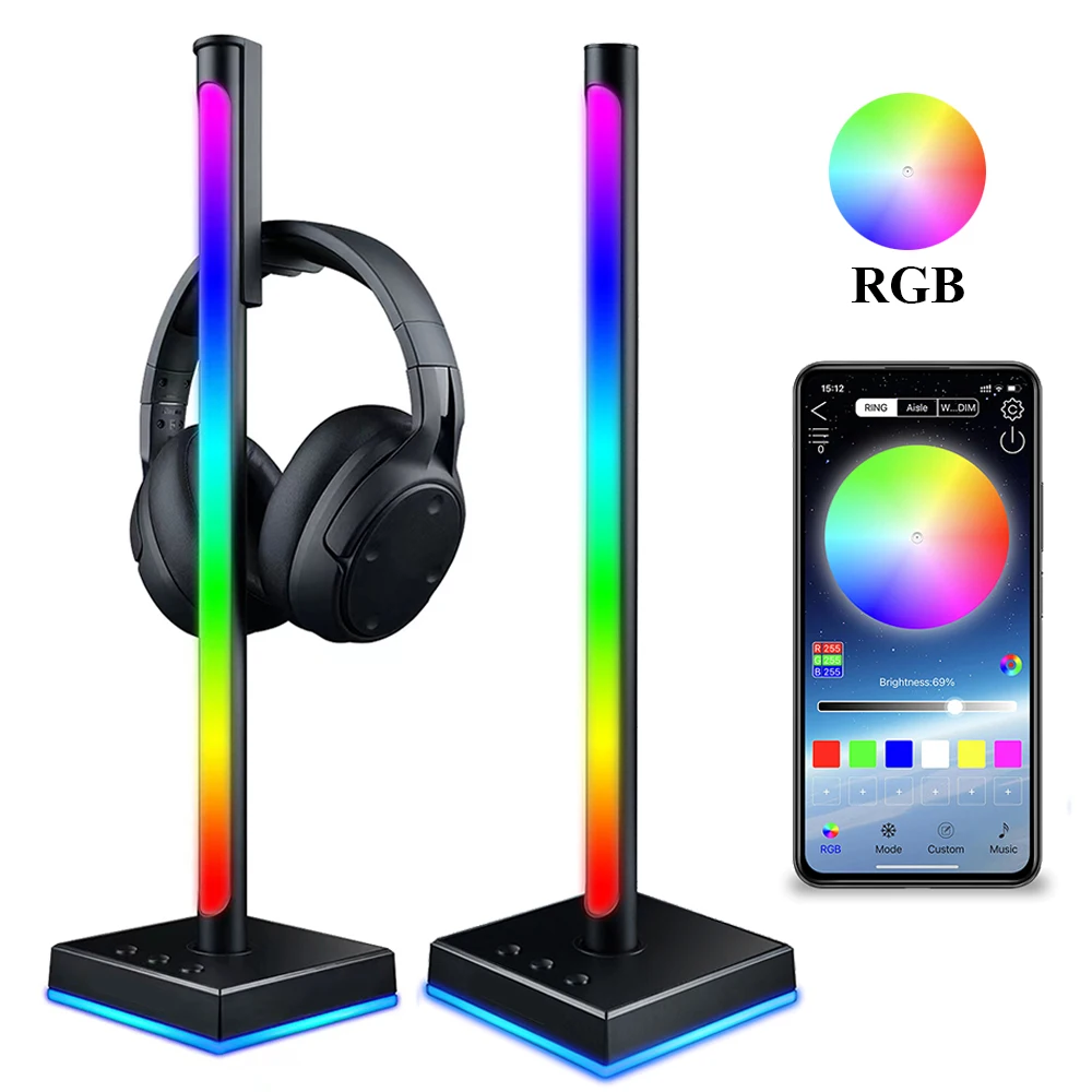 

2 шт., цветные светодиодные RGB-ленсветильник с крючками для наушников