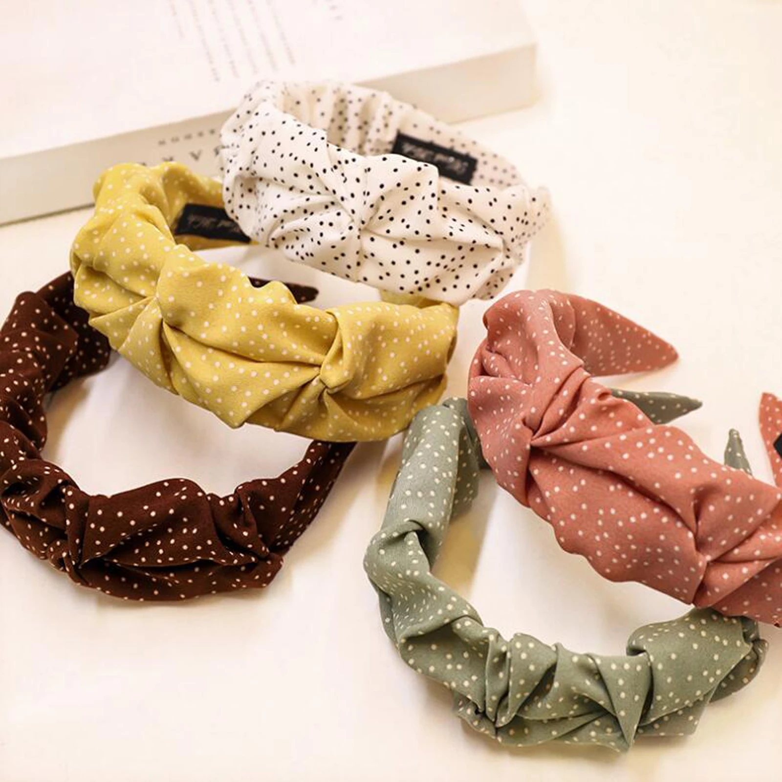 Повязка для волос в горошек женская повязка на голову с широкими боками цветами