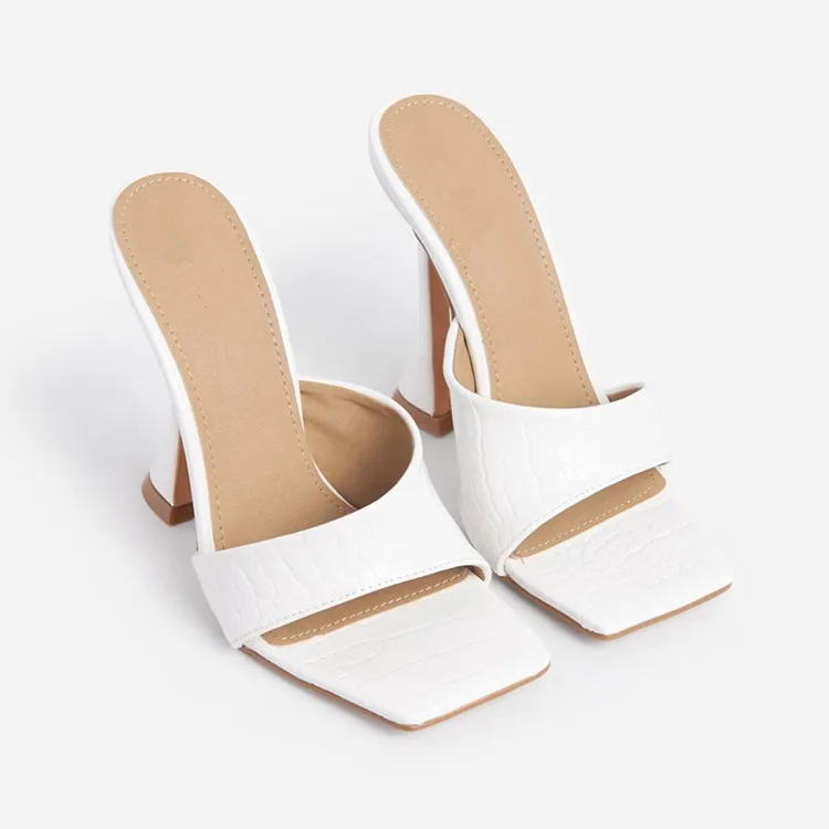 

Women Slippers Solid Color Strappy Mule Pumps Sexy High Heels Sandals Women Flip Flops Square Toe Slides Party Shoes Woman