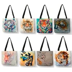 Оригинальные сумки с принтом тигра, женские повседневные сумки через плечо, экологически чистые многоразовые сумки для покупок, складные вместительные сумки SY0063