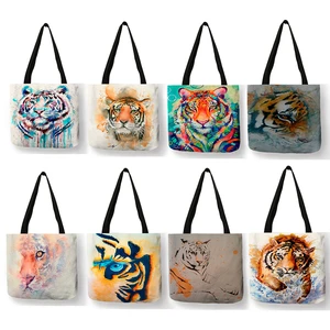 Оригинальные сумки с принтом тигра, женские повседневные сумки через плечо, экологически чистые многоразовые сумки для покупок, складные вместительные сумки SY0063