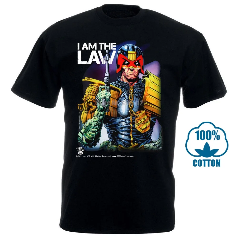 Бесплатная доставка Judge Dredd I Am The Law Мужская трэш Металл 100% хлопок новая футболка