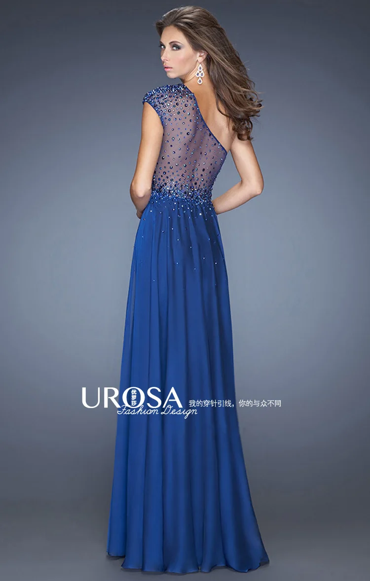 

free shipping vestido de renda vestido longo one shoulder crystal 2018 design blue long gown formal party bridesmaid dresses