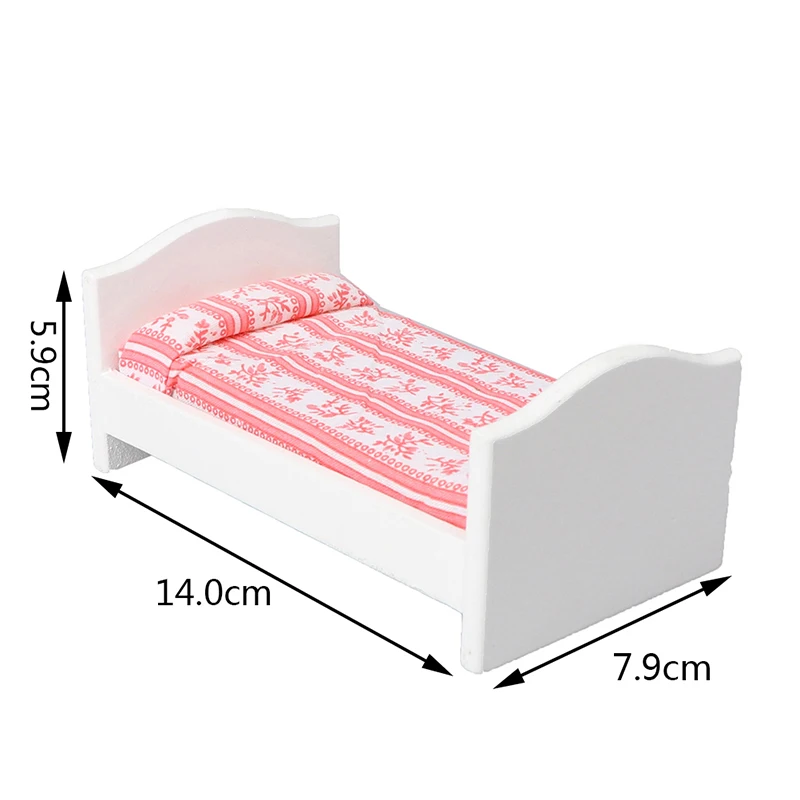 

1PC 1:12 Dollhouse Miniature Wooden Bed With Pillow Model Toy For Dollhouse Decals New Arrival