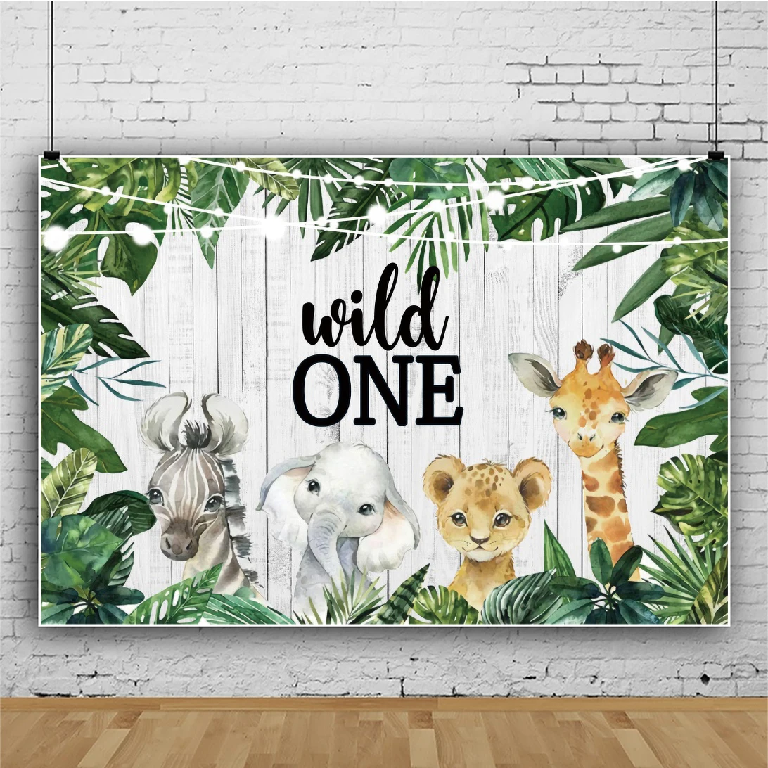 

Gray White Wooden Backdrops For Photography Wild One 1st Safari Birthday Party Shiny Light Banner Poster Photographic Background
