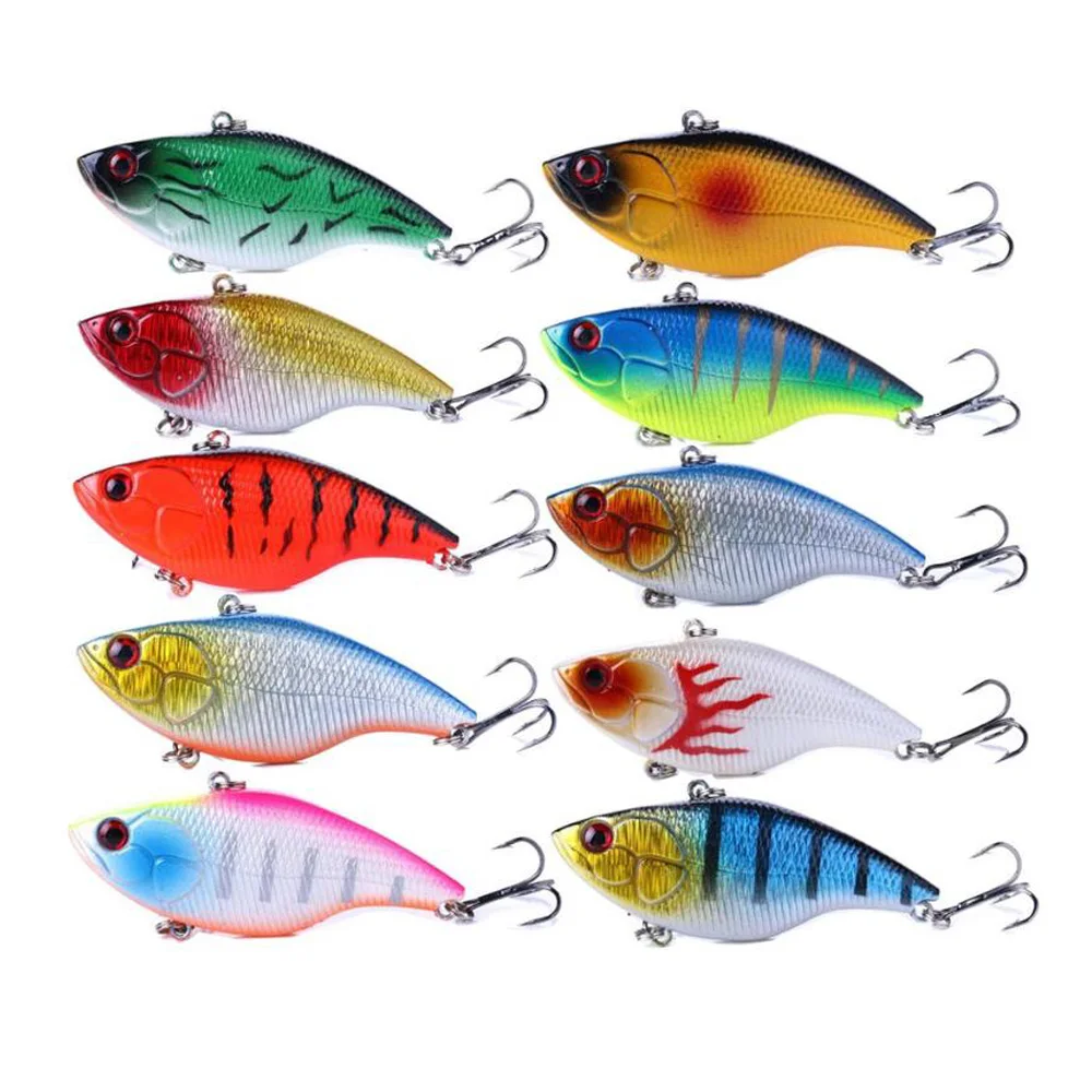 

10pcs 7.5cm 18g Winter Fishing Hard Bait VIB with Lead Inside Ice Sea Fishing Tackle Diving Swivel Jig Wobbler Lure