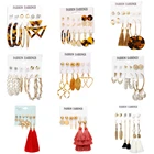 Винтажные длинные серьги-кисточки для женщин, новинка 2019, модные серьги-гвоздики с перекрестными листьями и золотым жемчугом, Леопардовый цвет, акриловый, оверсайз, ювелирные изделия