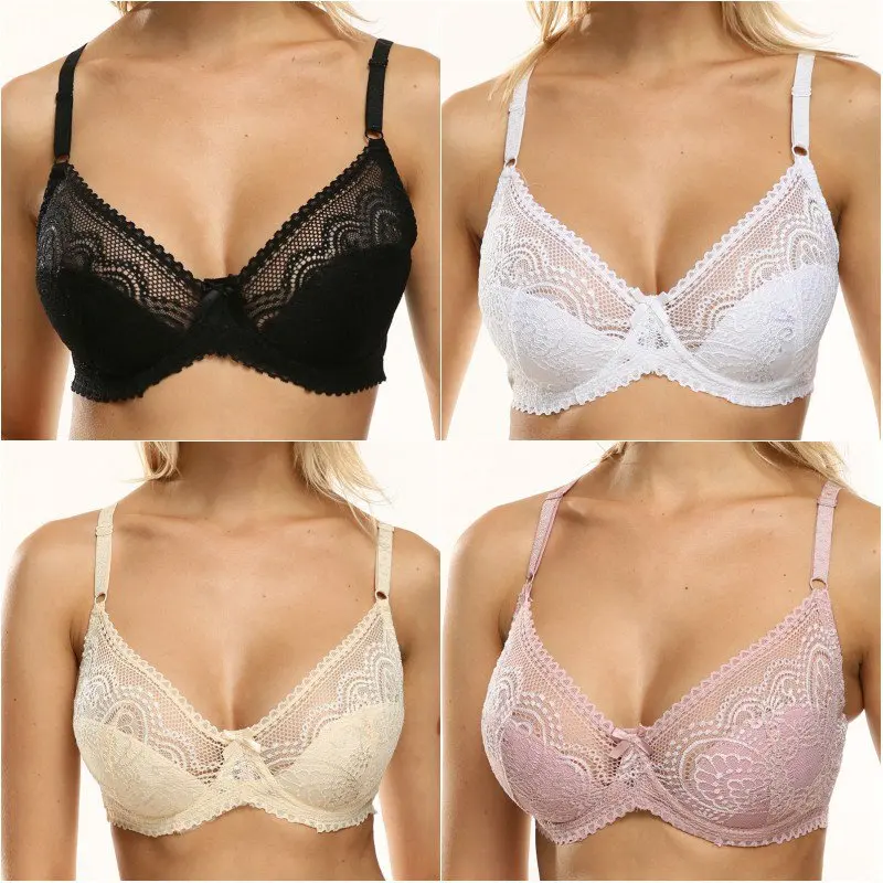 

Hollow Out Lace Bow Bras Women's Solid Color Fashion Sexy Adjustable Shoulder Strap Bras Breathable Underwire Bra