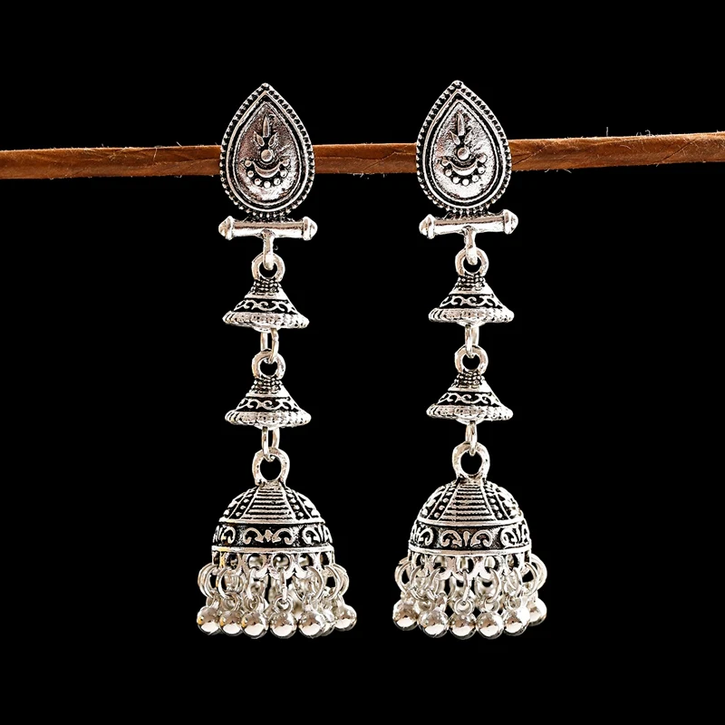 OIQUEI Бохо Этнические женские длинные висячие индийские серьги Jhumka винтажные