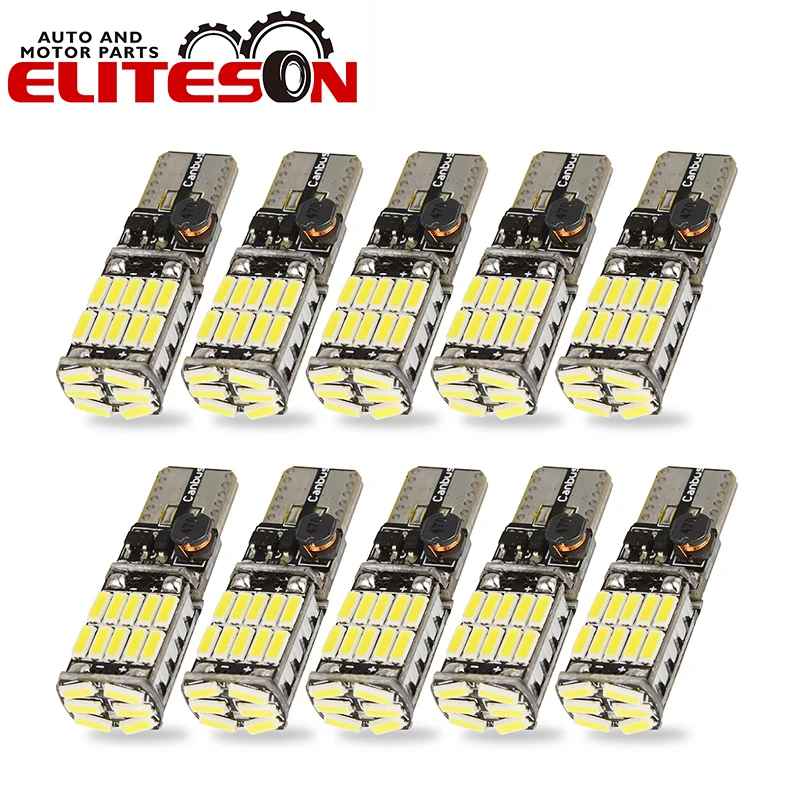 

Eliteson W5W T10 Reading Lights Car Canbus Dome Lamps 10PCS 4014 26smd Auto Interior Back Tail Box Bulbs 194 168 6500K No Error