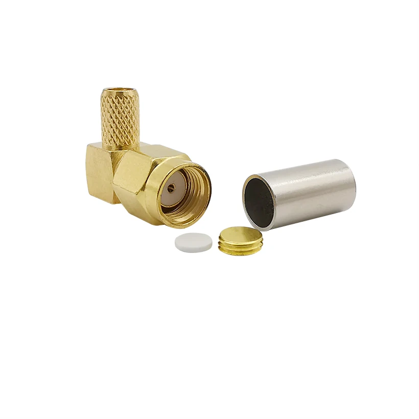 Коннектор RP SMA с прямым углом обжима RG58 RG142 LMR195 RG400 штекер 90 градусов