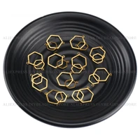 5 200 pcs gold plated brass double hexagon charms geometric link double loop metal finding for necklace earring making2 loop