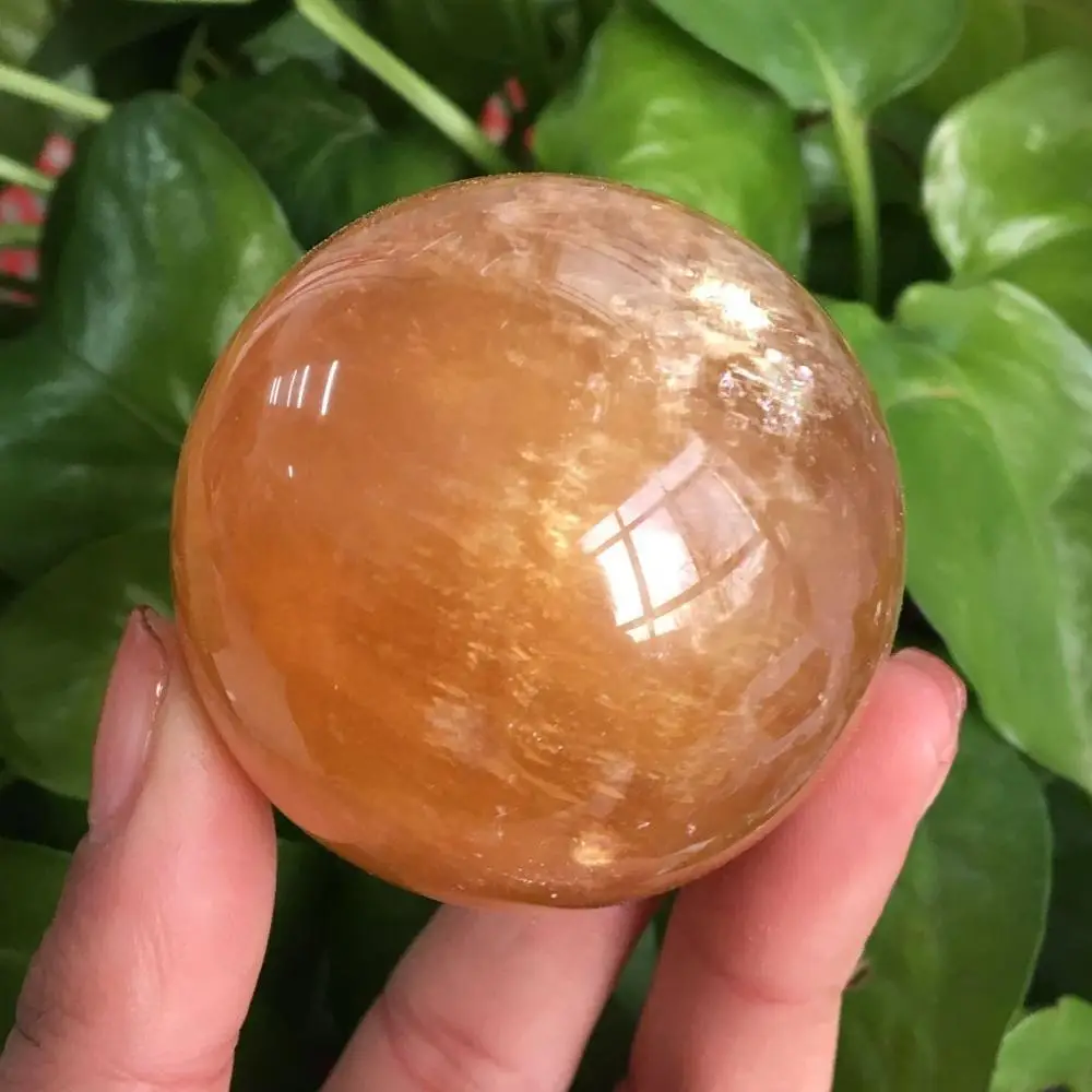 Оптовая продажа натуральный желтый Lceland SPAR хрустальный шар фэн шуй кулон