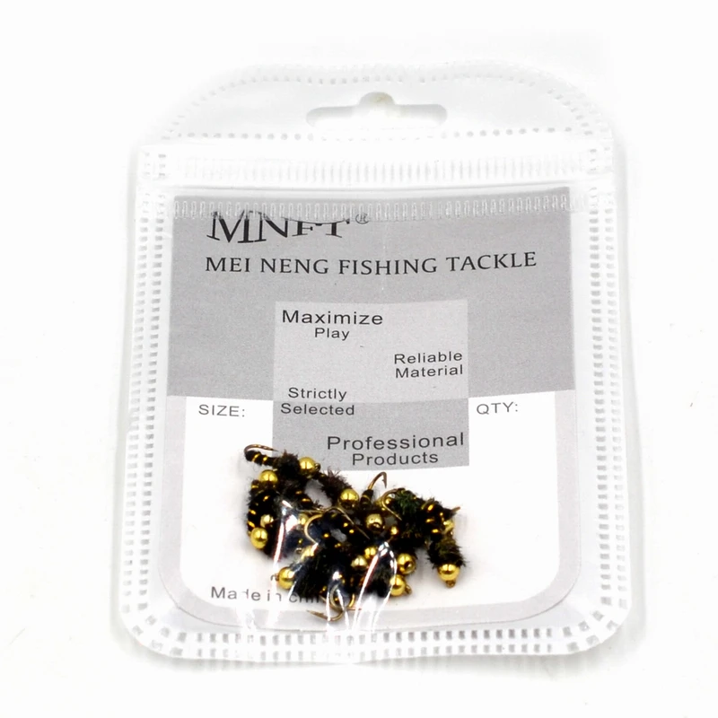 

MNFT 10PCS Golden Bead Head Nymph Fly Fishing Peacock Hackle Fly Trout Fishing Nymph Lures 14#