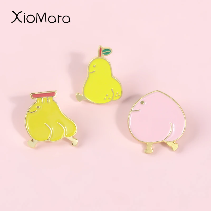 Эмалированные булавки в форме цыплят желтого фрукта банан персик груша курица