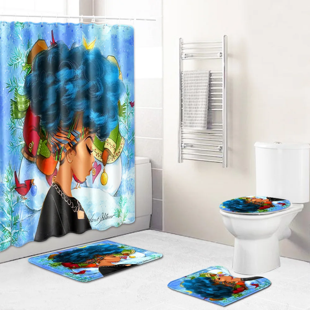 Набор из 4 ковриков для ванной комнаты Zeegle Рождественская занавеска нескользящий