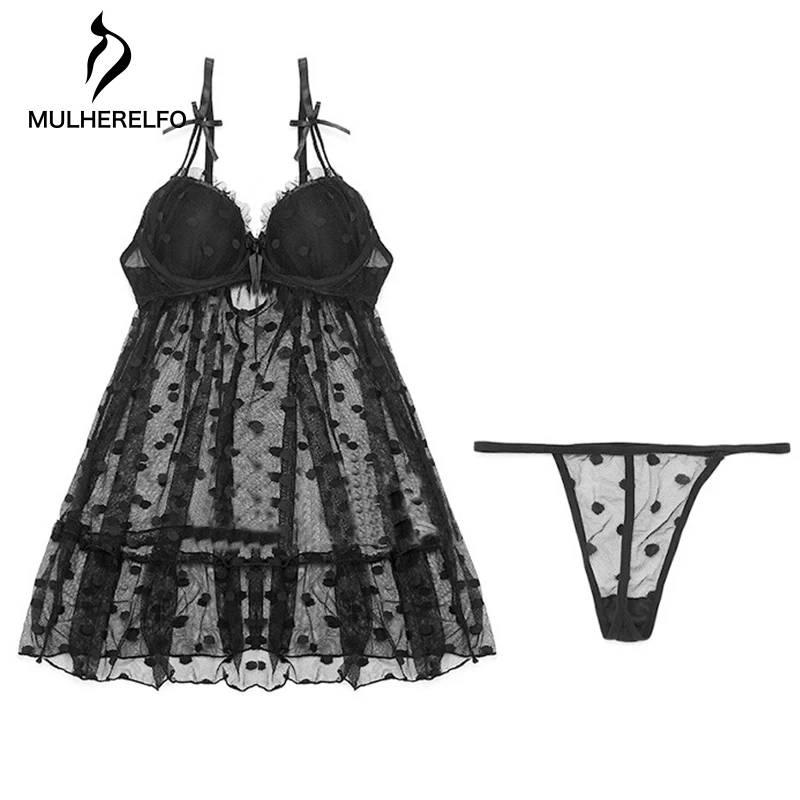 Сексуальная кружевная соблазнительная ночная рубашка женская сорочка Черная