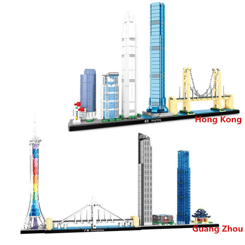 Городская архитектура коллекция Skyline Гонконг Гуанчжоу набор строительных блоков