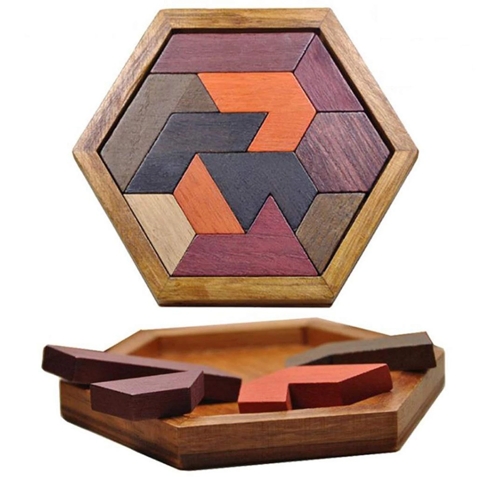 

2021 New Creative Wooden Jigsaw Puzzle Toy Educational Hexagonal Shaped Chess Game Parent-child Interactive Games Toy For Kids