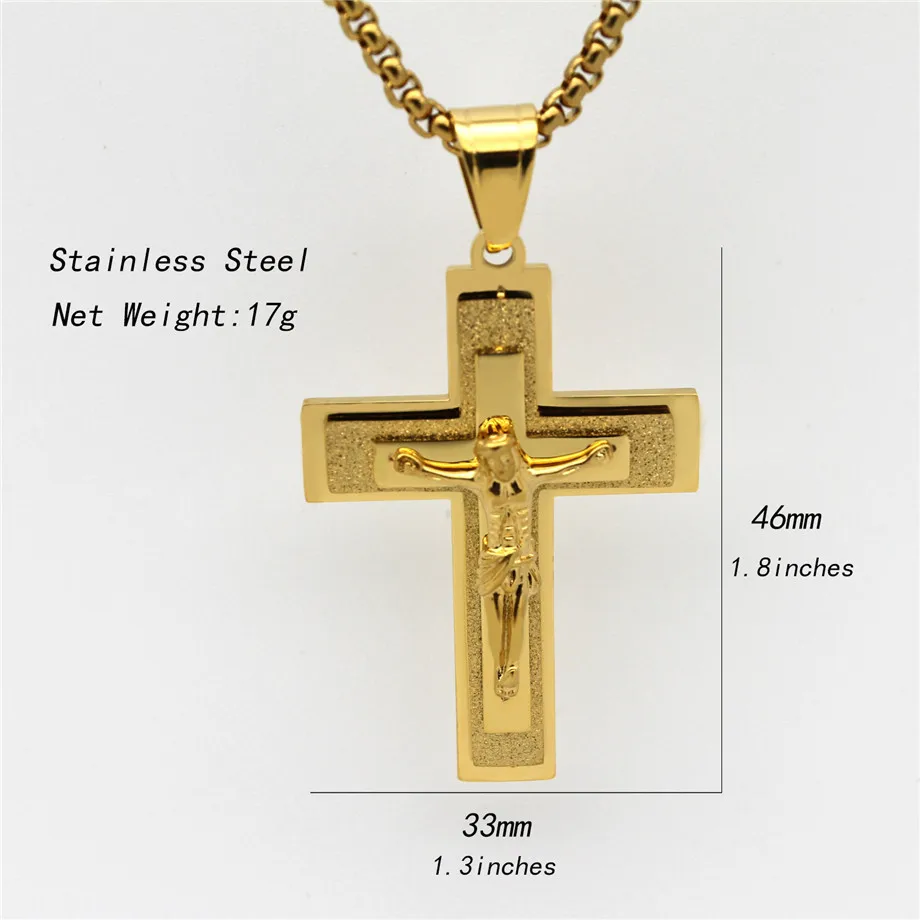 

Jesus Cross & Crucifix Pendant Necklace With Chain Gold Color Stainless Steel Pendants Necklaces for Women/Men Religious Jewelry