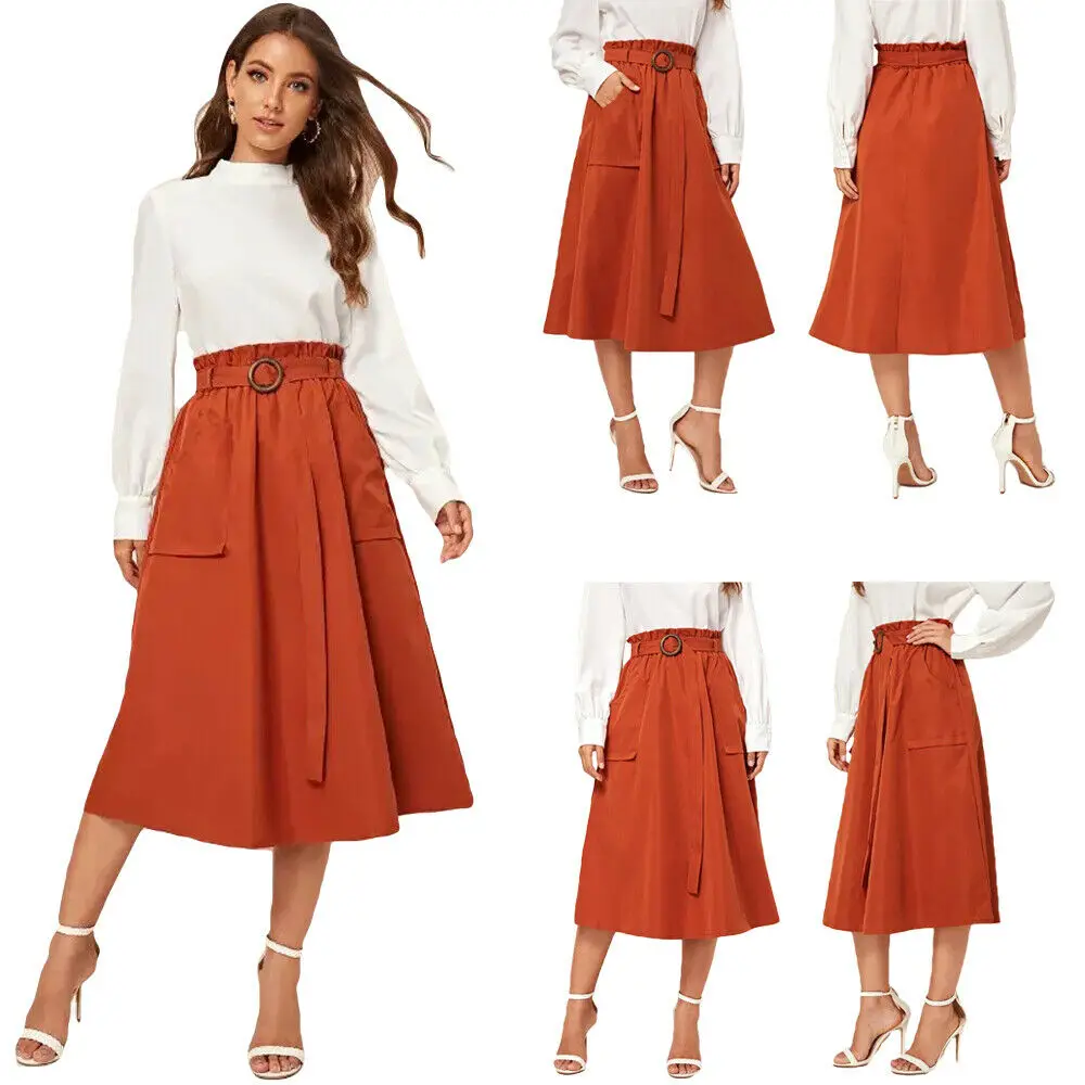 Мусульманская женская юбка миди до колена с высокой талией трапециевидный