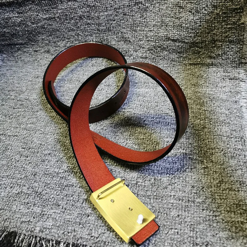 

110-130cm 3.8cm Luxury Red Belt for Men Cowskin Genuine Leather Belts Casual Orange Cowboy Mans Jeans Belt Strap Gold Buckle