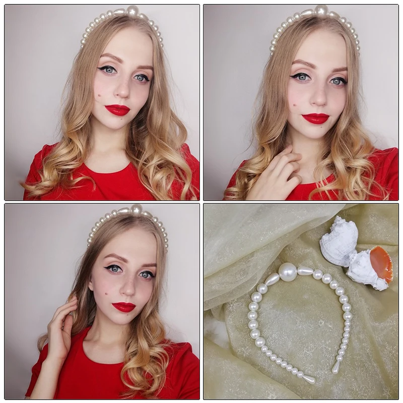 Haimeikang Large Pearls Headband Women Wedding Bridal Hair Accessories Band Hoop Girls Headwear Pearl Jewelry |