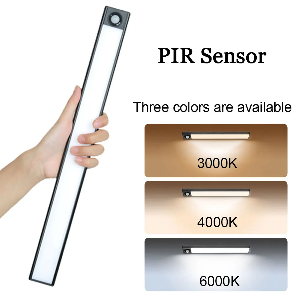 

20/40/60CM Ultra-Thin LED Cabinet Light Chargeable PIR Motion Sensor Kitchen Stair Wardrobe Wall Lamp Aluminum Alloy Night Light