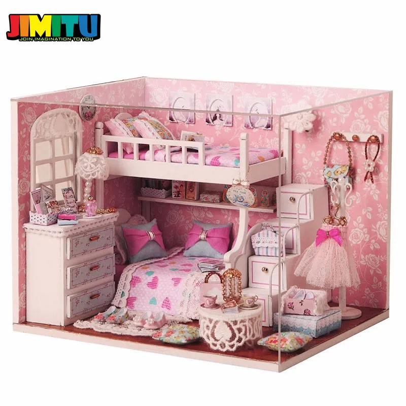 JIMITU дерево Cuteroom DIY кукольный домик комплект миниатюрный пылезащитный чехол с мебель кукольный дом комната Ангел мечта игрушки для детей Дети