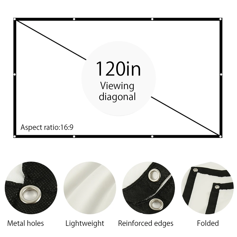 120 дюймовый новый складной экран без складок с черной стороны для проектора HD