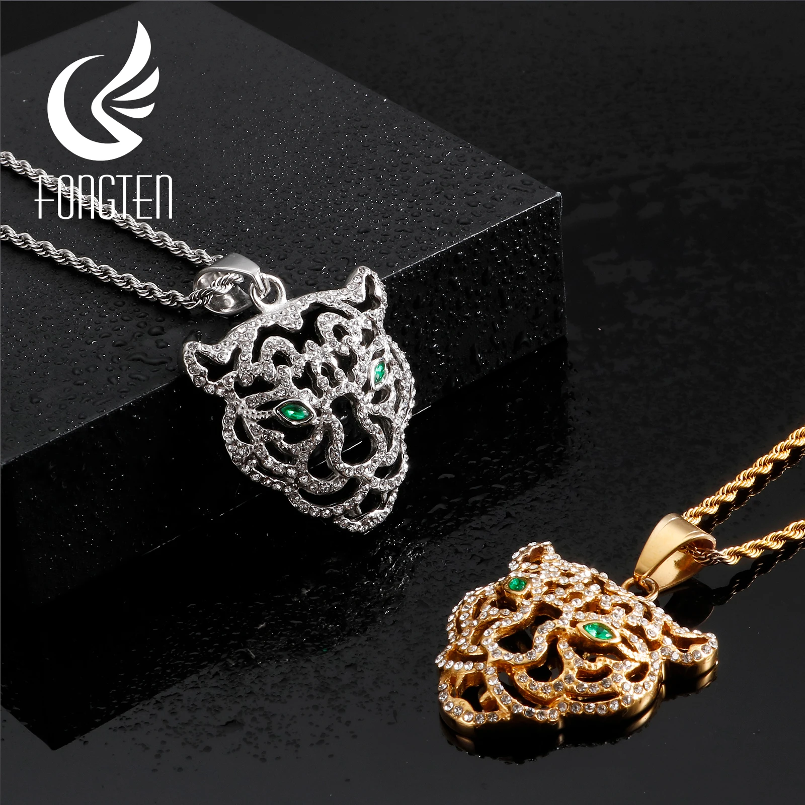 Ожерелье Fongten с подвеской в виде головы тигра и леопарда для мужчин из