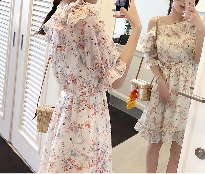 

Women's Chiffon Dress 2021 Korean Style Floral Dress Mid-Length Dress