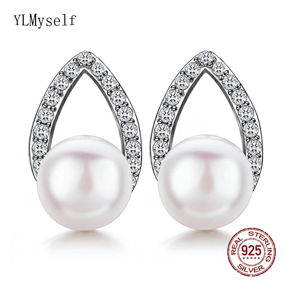 

Solid Pure 925 Silver Earrings With 6mm Shell Pearl & Shiny Zircon Dropshipping Tear Drop Jewellery Fine Jewelry