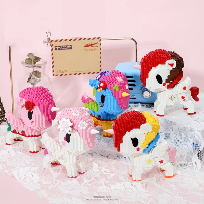 

Cartoon Animal Rainbow Pony Miniature Assembled Diamond Blocks Cute Pet Unicorn DIY Mini Doll Ornaments Children Toys Girl Gifts