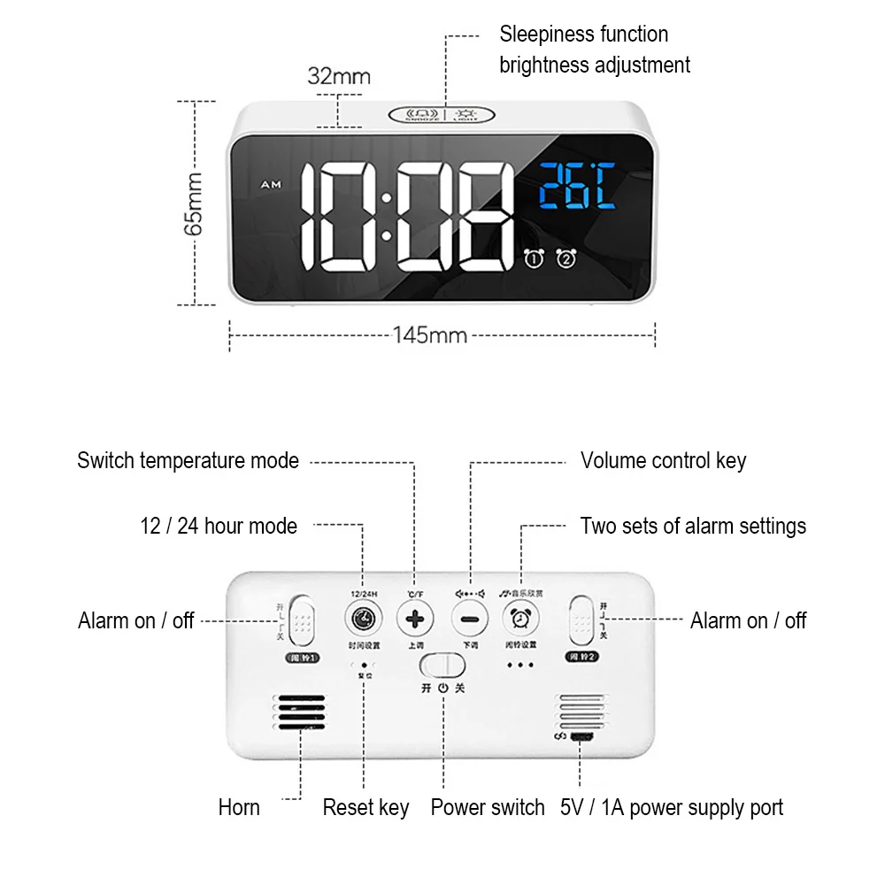 

Wake Up Light Electronic Large Time Temperature Display Table LED Alarm Clock LED Music Alarm Clock Digital Snooze Desk Clock