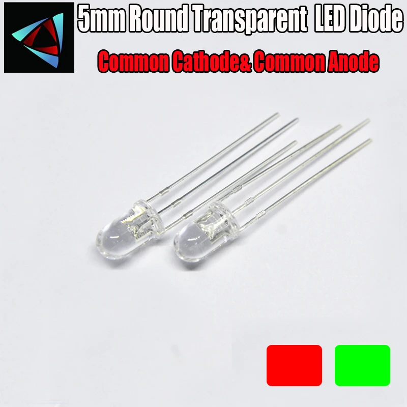 30 шт. светодиодный красный зеленый общий катод и анод 5 мм прозрачный круглый