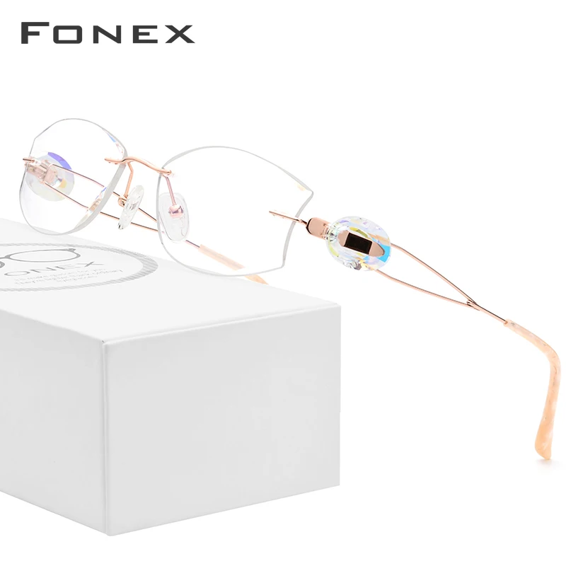 

FONEX Очки женские титановые без оправы, со стразами, 973