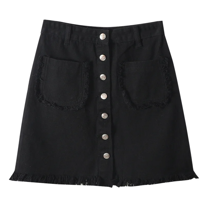 

Black White Denim Mini Skirt Woman Summer Clothes 2021 Button Front A Line Short Skirts Lolita Korean Fashion Casual Bottoms Y2K