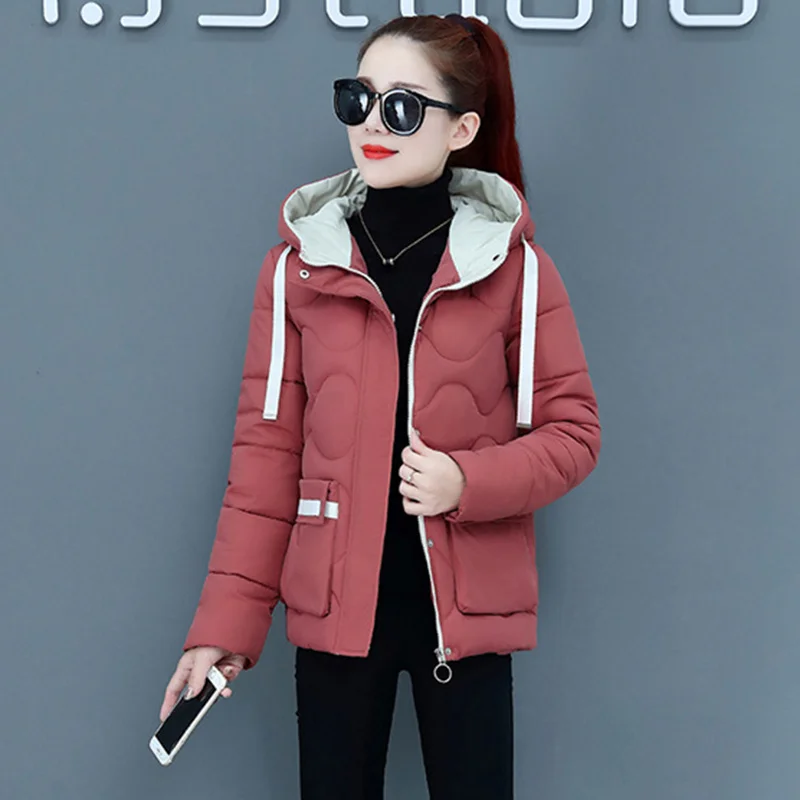 Женская теплая куртка с капюшоном повседневная хлопковая парка двойным карманом
